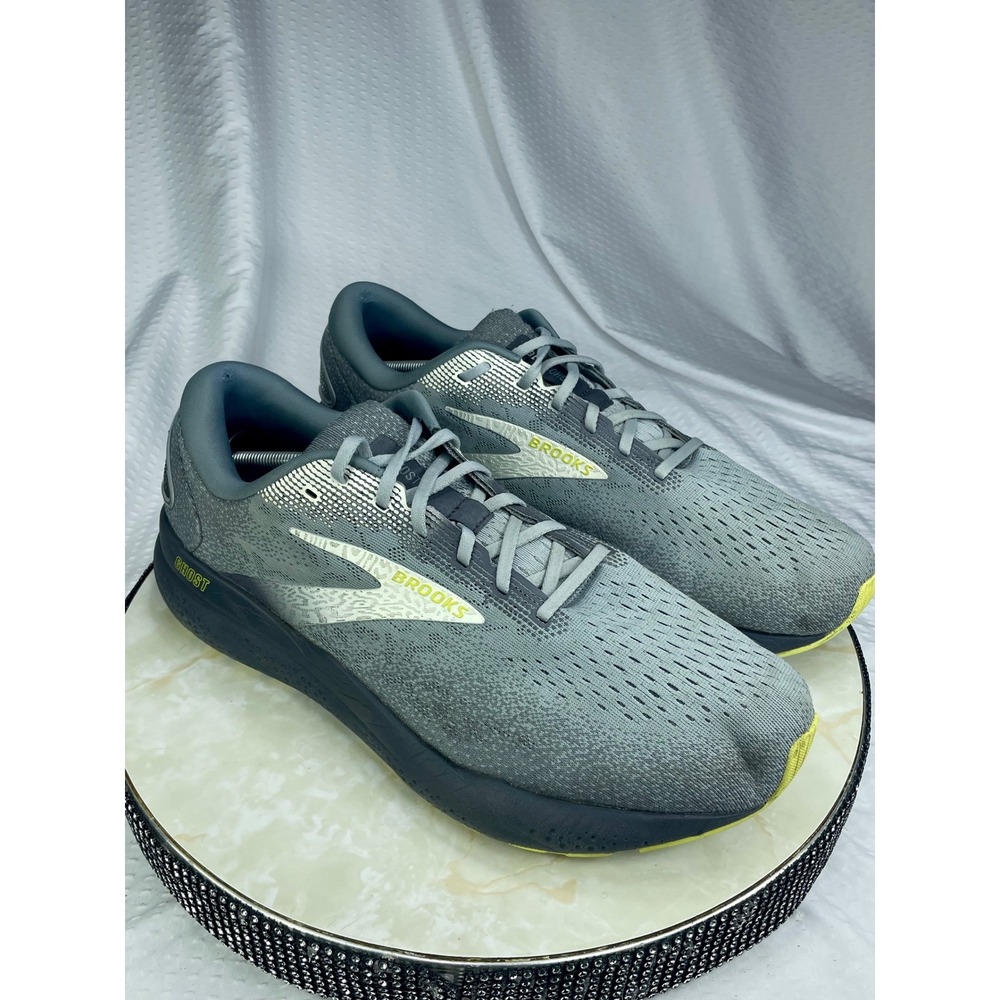 Brooks Ghost 14 Running Shoes Mens 14 Extra Wide Grey Lime Comfy Sport Sneakers